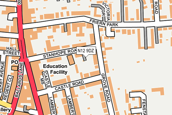 N12 9DZ map - OS OpenMap – Local (Ordnance Survey)