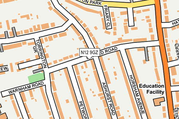 N12 9GZ map - OS OpenMap – Local (Ordnance Survey)