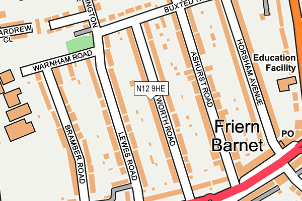 N12 9HE map - OS OpenMap – Local (Ordnance Survey)