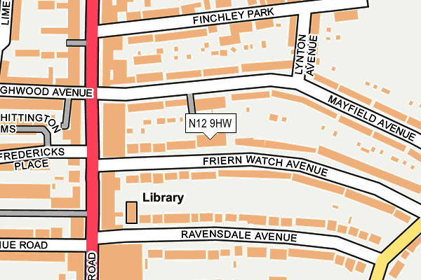 N12 9HW map - OS OpenMap – Local (Ordnance Survey)