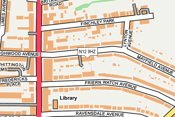 N12 9HZ map - OS OpenMap – Local (Ordnance Survey)