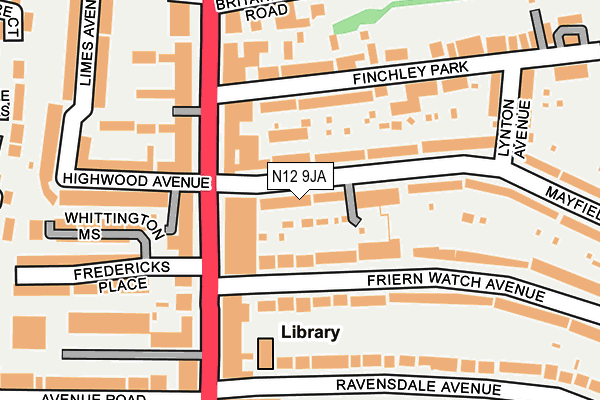 N12 9JA map - OS OpenMap – Local (Ordnance Survey)