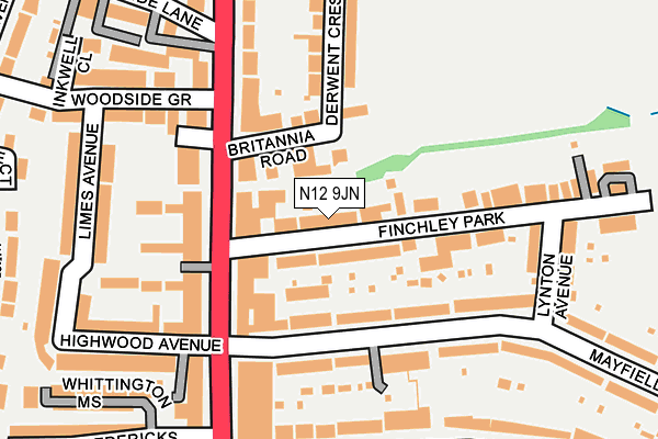 N12 9JN map - OS OpenMap – Local (Ordnance Survey)
