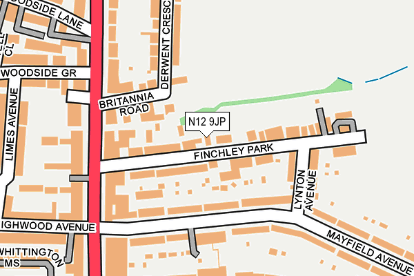 N12 9JP map - OS OpenMap – Local (Ordnance Survey)
