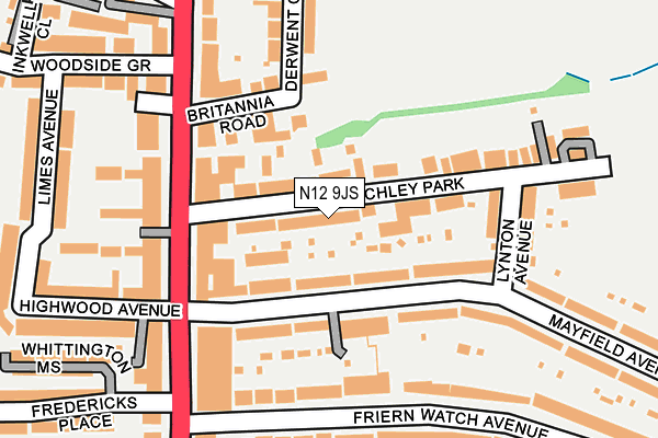 N12 9JS map - OS OpenMap – Local (Ordnance Survey)