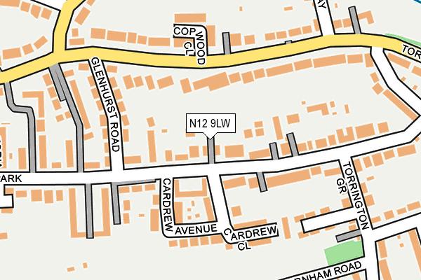 N12 9LW map - OS OpenMap – Local (Ordnance Survey)