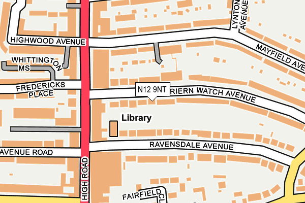 N12 9NT map - OS OpenMap – Local (Ordnance Survey)