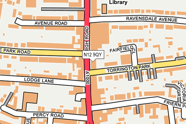 N12 9QY map - OS OpenMap – Local (Ordnance Survey)