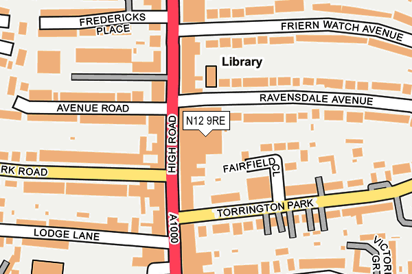 N12 9RE map - OS OpenMap – Local (Ordnance Survey)