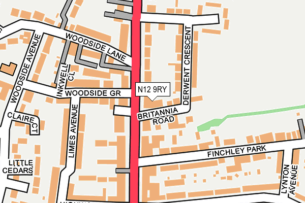N12 9RY map - OS OpenMap – Local (Ordnance Survey)
