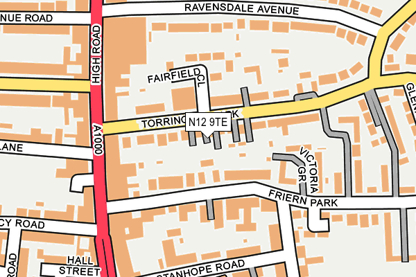 N12 9TE map - OS OpenMap – Local (Ordnance Survey)