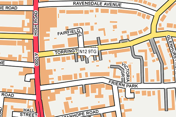 N12 9TG map - OS OpenMap – Local (Ordnance Survey)