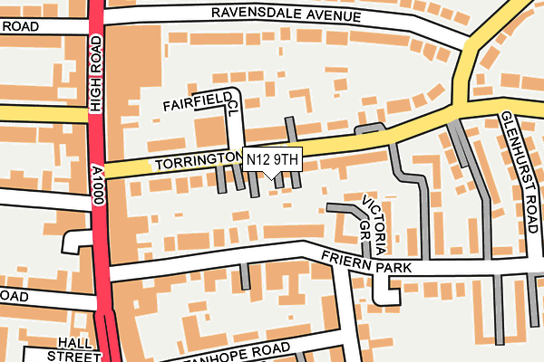 N12 9TH map - OS OpenMap – Local (Ordnance Survey)