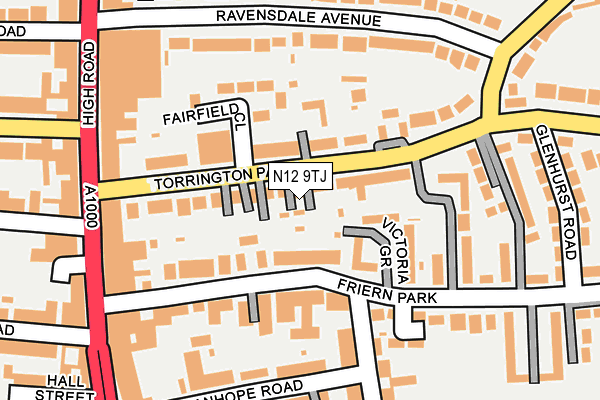 N12 9TJ map - OS OpenMap – Local (Ordnance Survey)