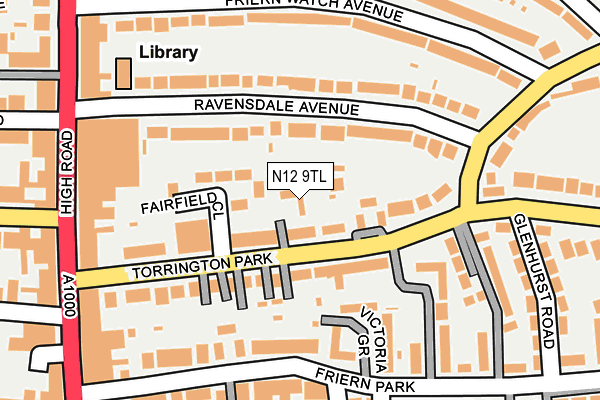 N12 9TL map - OS OpenMap – Local (Ordnance Survey)