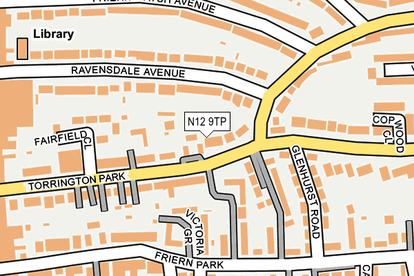 N12 9TP map - OS OpenMap – Local (Ordnance Survey)