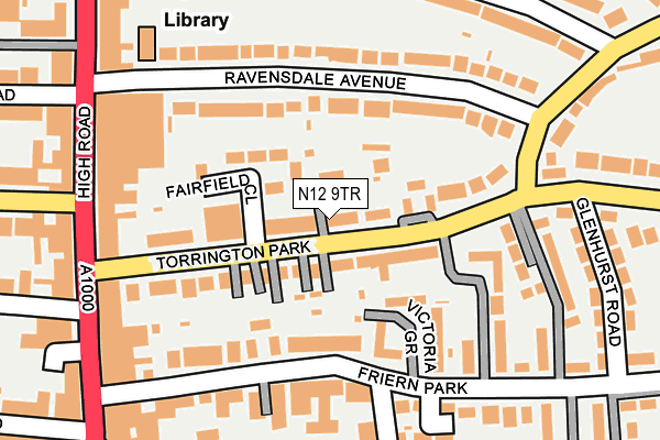 N12 9TR map - OS OpenMap – Local (Ordnance Survey)