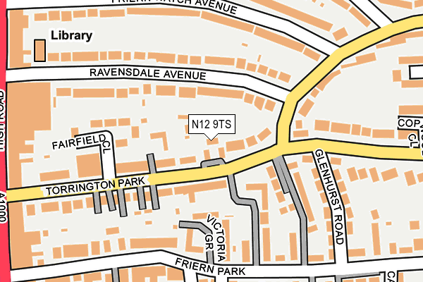 N12 9TS map - OS OpenMap – Local (Ordnance Survey)