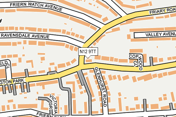 N12 9TT map - OS OpenMap – Local (Ordnance Survey)
