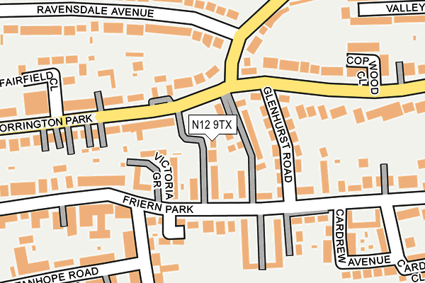 N12 9TX map - OS OpenMap – Local (Ordnance Survey)