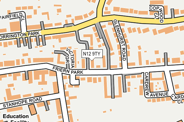 N12 9TY map - OS OpenMap – Local (Ordnance Survey)