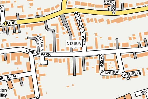N12 9UA map - OS OpenMap – Local (Ordnance Survey)