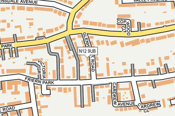 N12 9UB map - OS OpenMap – Local (Ordnance Survey)