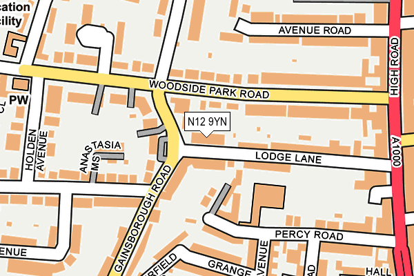 N12 9YN map - OS OpenMap – Local (Ordnance Survey)