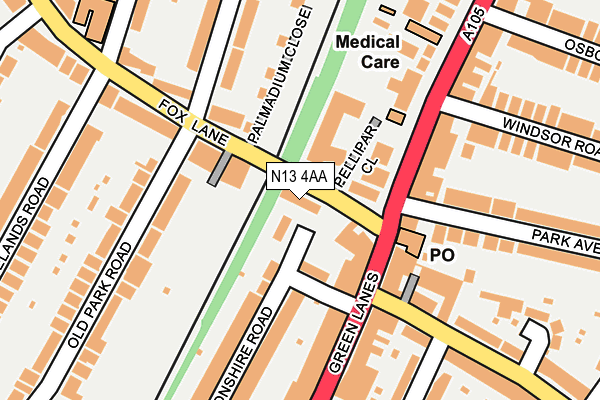 N13 4AA map - OS OpenMap – Local (Ordnance Survey)