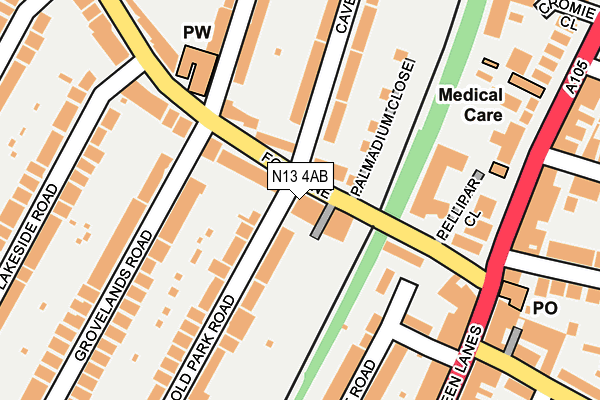 N13 4AB map - OS OpenMap – Local (Ordnance Survey)
