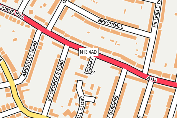 N13 4AD map - OS OpenMap – Local (Ordnance Survey)