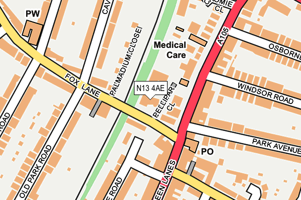 N13 4AE map - OS OpenMap – Local (Ordnance Survey)