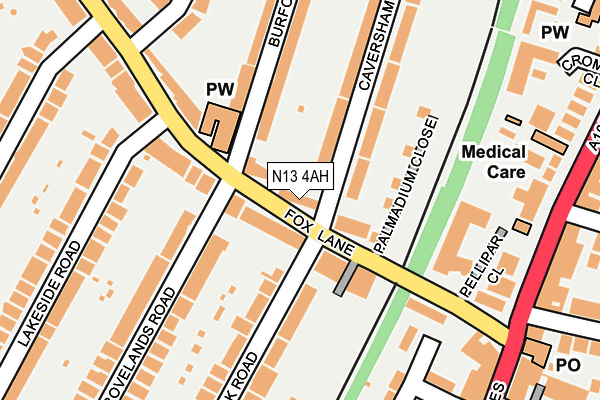 N13 4AH map - OS OpenMap – Local (Ordnance Survey)