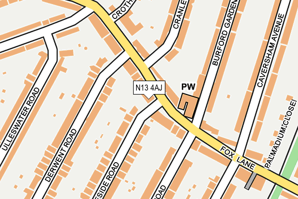 N13 4AJ map - OS OpenMap – Local (Ordnance Survey)