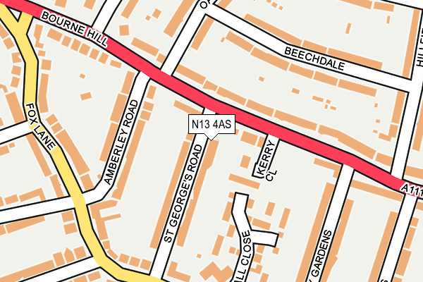 N13 4AS map - OS OpenMap – Local (Ordnance Survey)