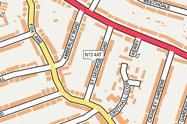 N13 4AT map - OS OpenMap – Local (Ordnance Survey)