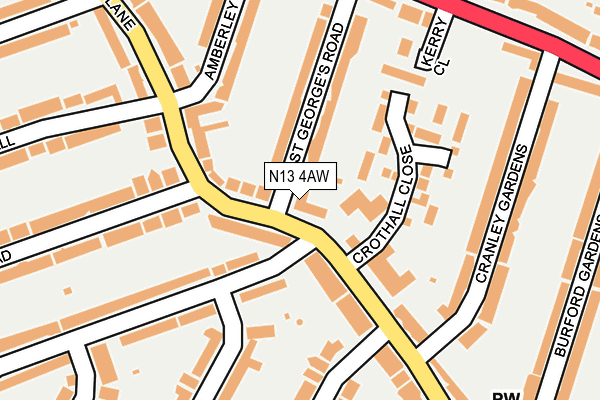 N13 4AW map - OS OpenMap – Local (Ordnance Survey)