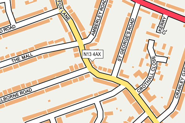 N13 4AX map - OS OpenMap – Local (Ordnance Survey)