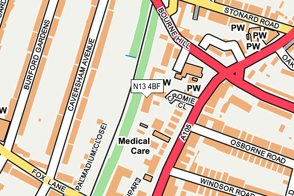 N13 4BF map - OS OpenMap – Local (Ordnance Survey)