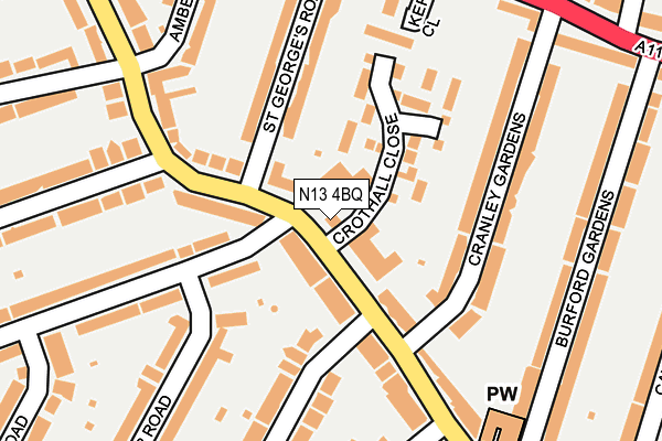 N13 4BQ map - OS OpenMap – Local (Ordnance Survey)