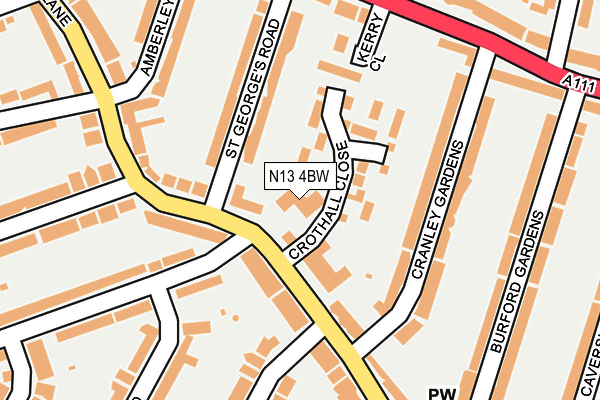 N13 4BW map - OS OpenMap – Local (Ordnance Survey)