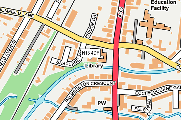 N13 4DF map - OS OpenMap – Local (Ordnance Survey)