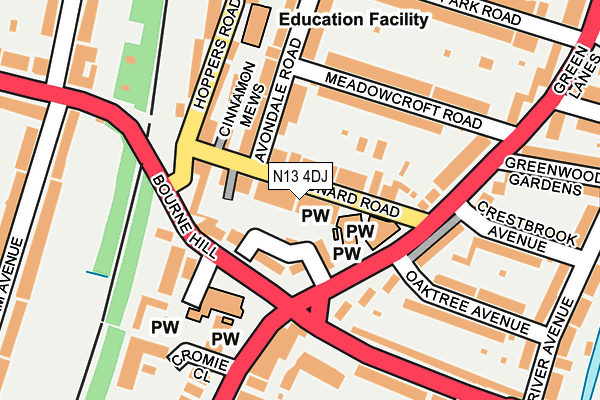 N13 4DJ map - OS OpenMap – Local (Ordnance Survey)