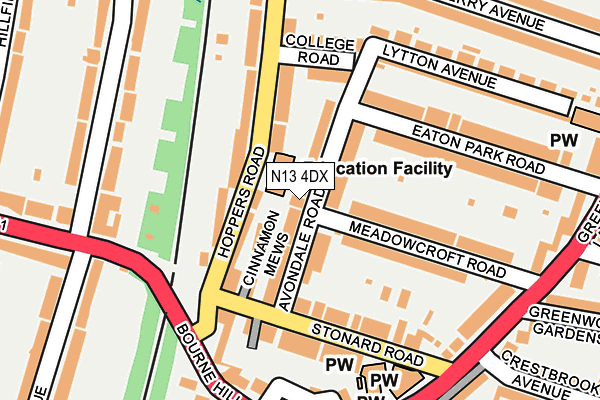 N13 4DX map - OS OpenMap – Local (Ordnance Survey)