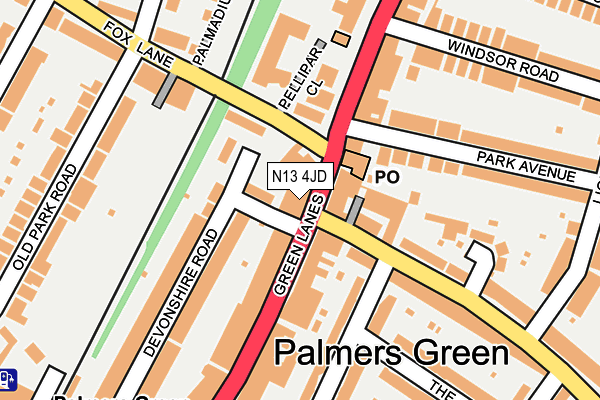 N13 4JD map - OS OpenMap – Local (Ordnance Survey)