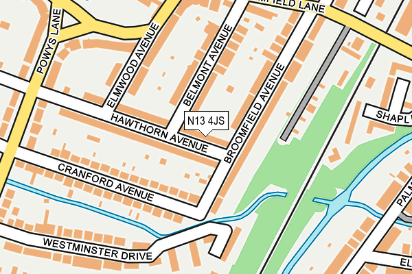 N13 4JS map - OS OpenMap – Local (Ordnance Survey)