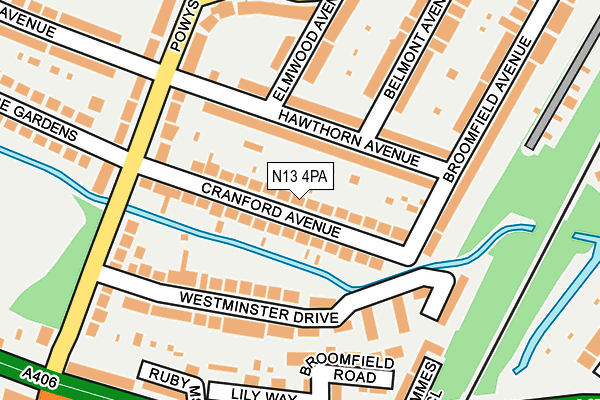 N13 4PA map - OS OpenMap – Local (Ordnance Survey)