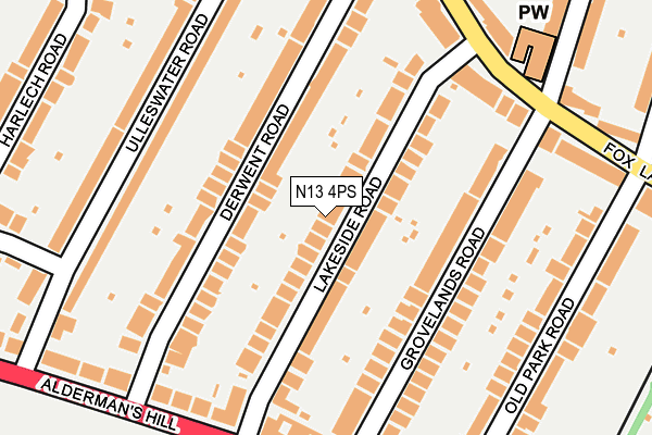 N13 4PS map - OS OpenMap – Local (Ordnance Survey)
