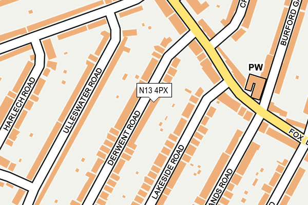 N13 4PX map - OS OpenMap – Local (Ordnance Survey)