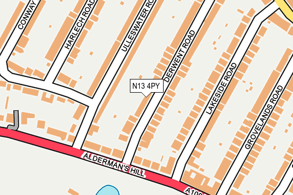 N13 4PY map - OS OpenMap – Local (Ordnance Survey)